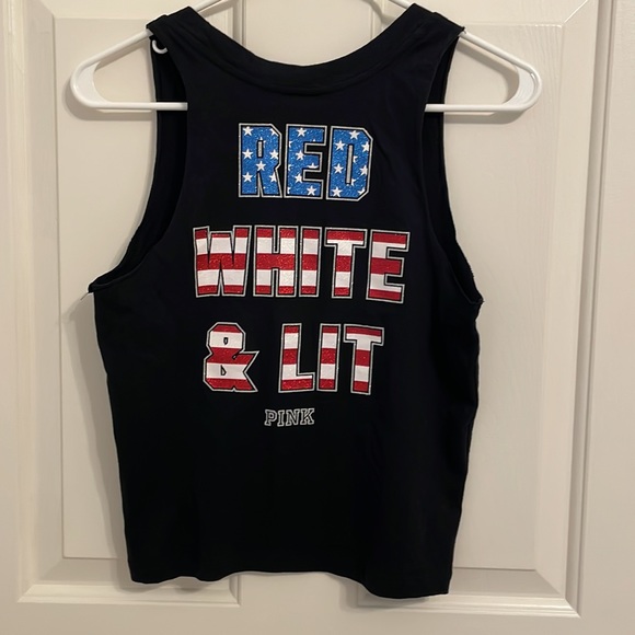 NWOT Victoria’s Secret PINK Muscle Tank Black "Red White & Lit" 100% cotton- XS - Picture 5 of 7